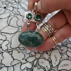 Silver Pendant With Natural Stone And Topaz